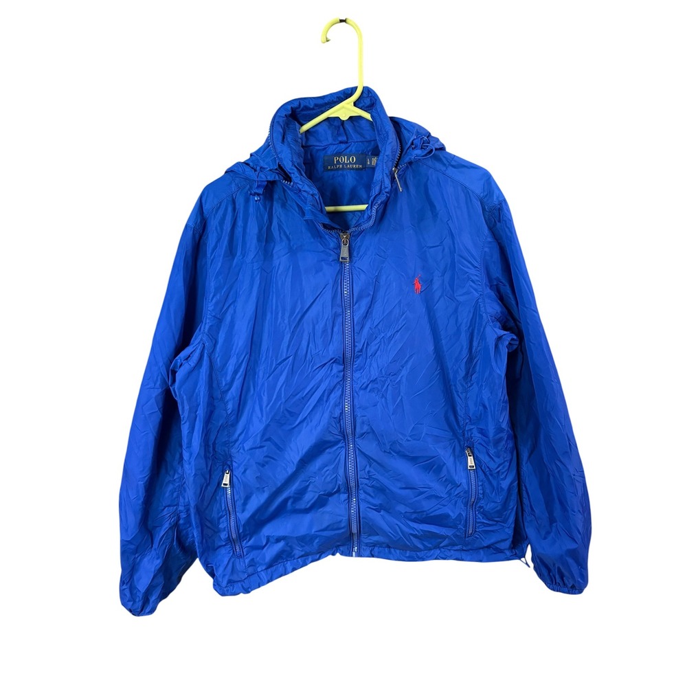 Polo Ralph Lauren Mens Windbreaker Jacket Blue Packable Zip Hood Large‎ L